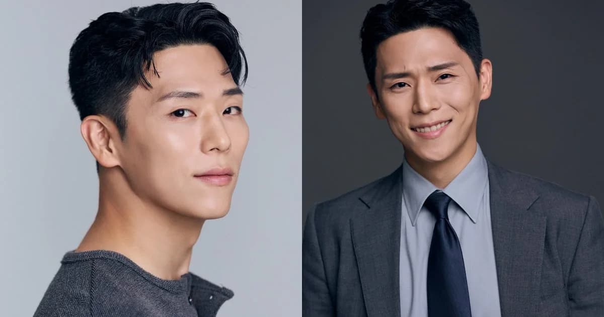 옆을 돌아본 니트 차림과 정장 차림으로 웃는 모습을 나란히 배치한 사진